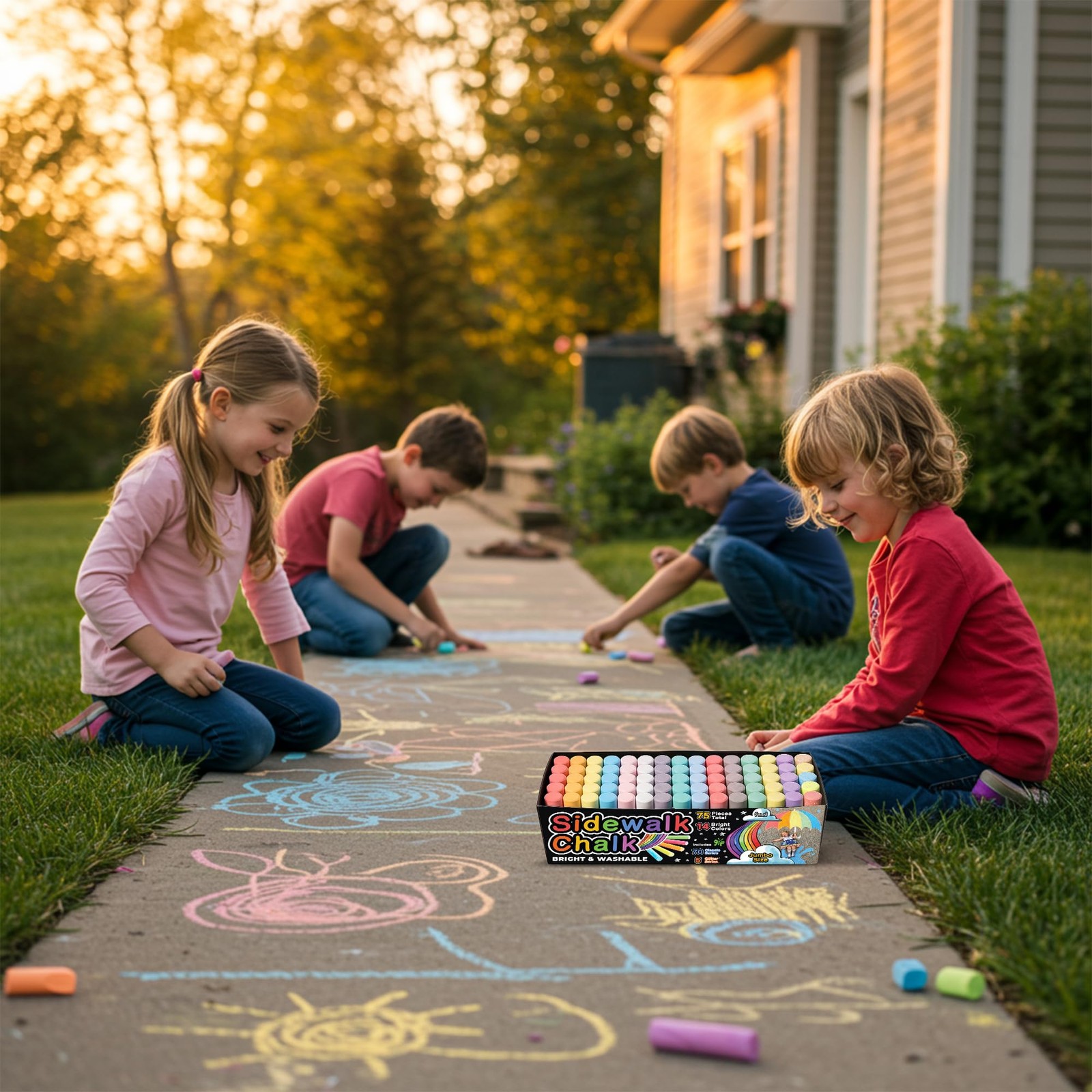75 PCS Sidewalk Chalk for Kids – 14 Colors, 1 Count (Pack of 75), Multicolor