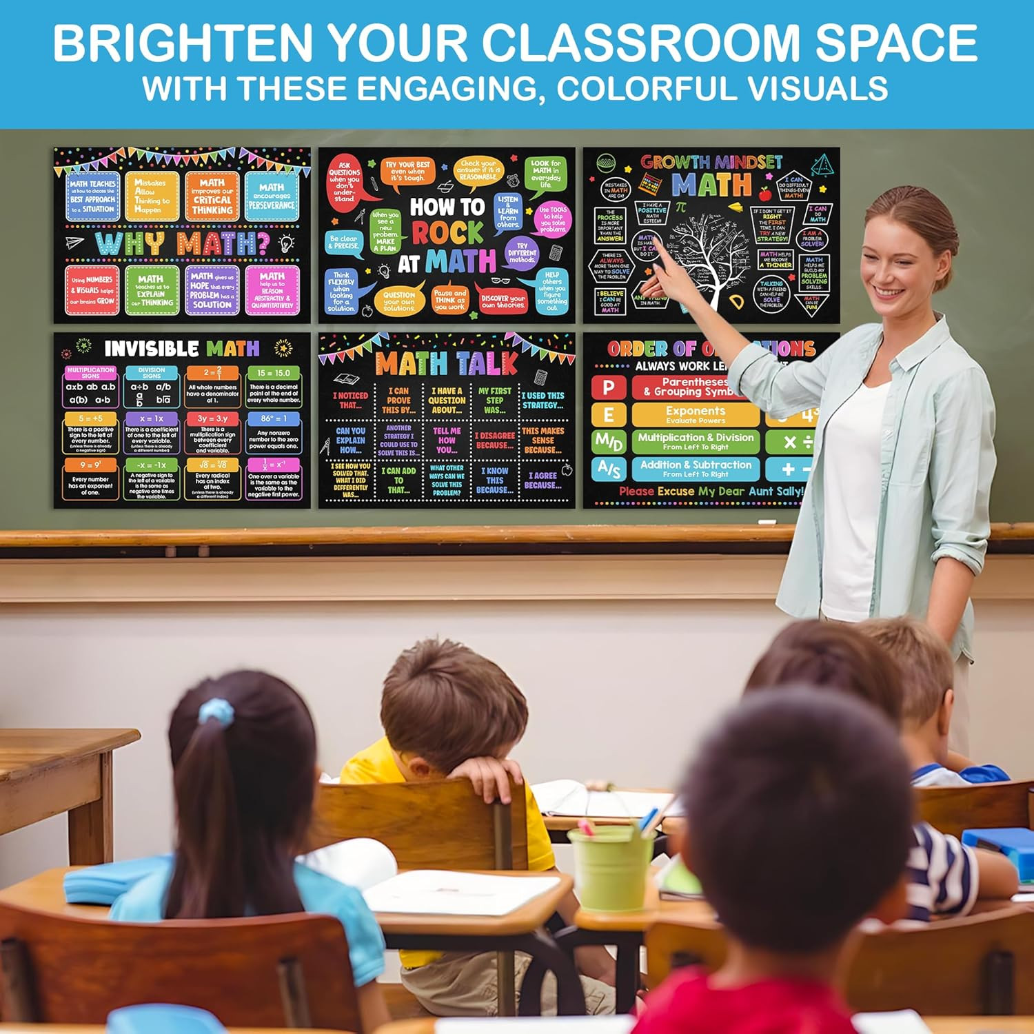 6 Pcs Math Posters (11″X16″) – Math Classroom Supplies for Teachers, Decorations