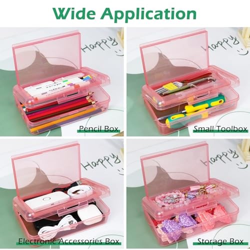 1 Pack Double Layer Hard Pencil Cases, Plastic Translucent Pencil Box with Blue