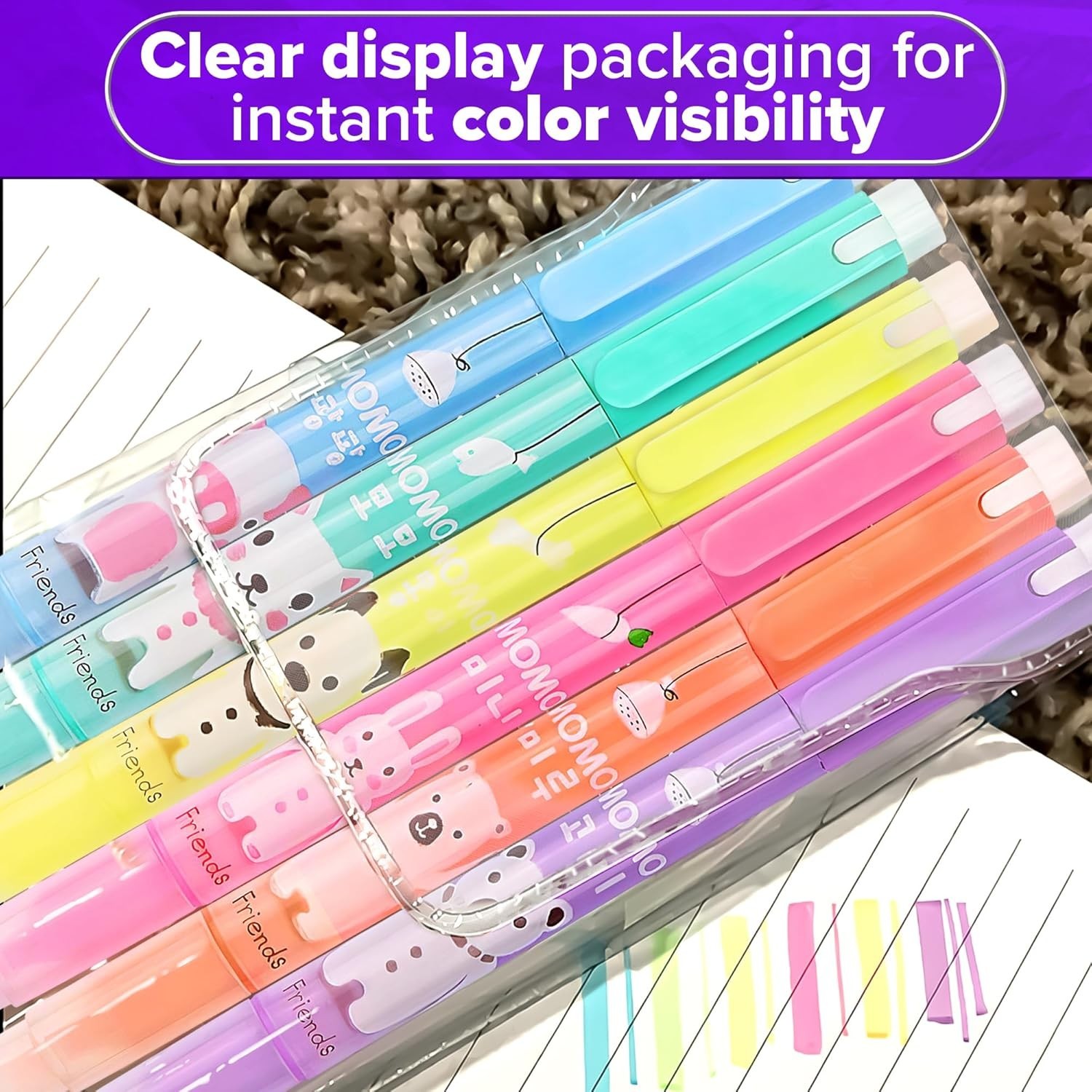 6 Pcs Kawaii Highlighters Assorted Colors Set – 5.7″ Kawaii Markers, Cute Marker