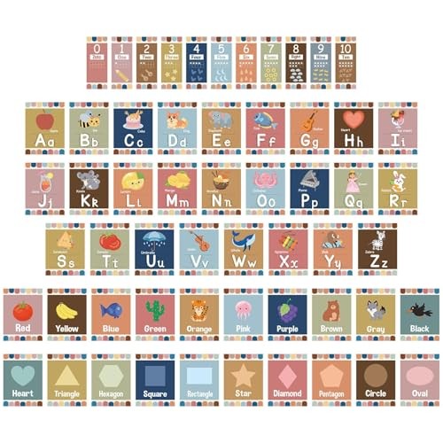 57 Pcs Alphabet for Classroom Wall ABC Alphabet Poster Letters Boho Stripes
