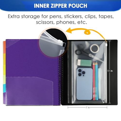 12 Pocket Poly Project Organizer, Spiral Binder 12 Pockets Rectangular Tab