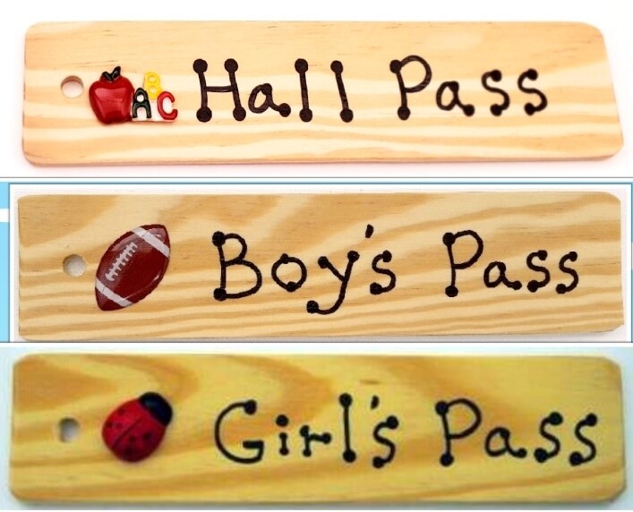 Wooden Passes for classroom made in USA. approx. 8″ x 2″ w/colorful logo.