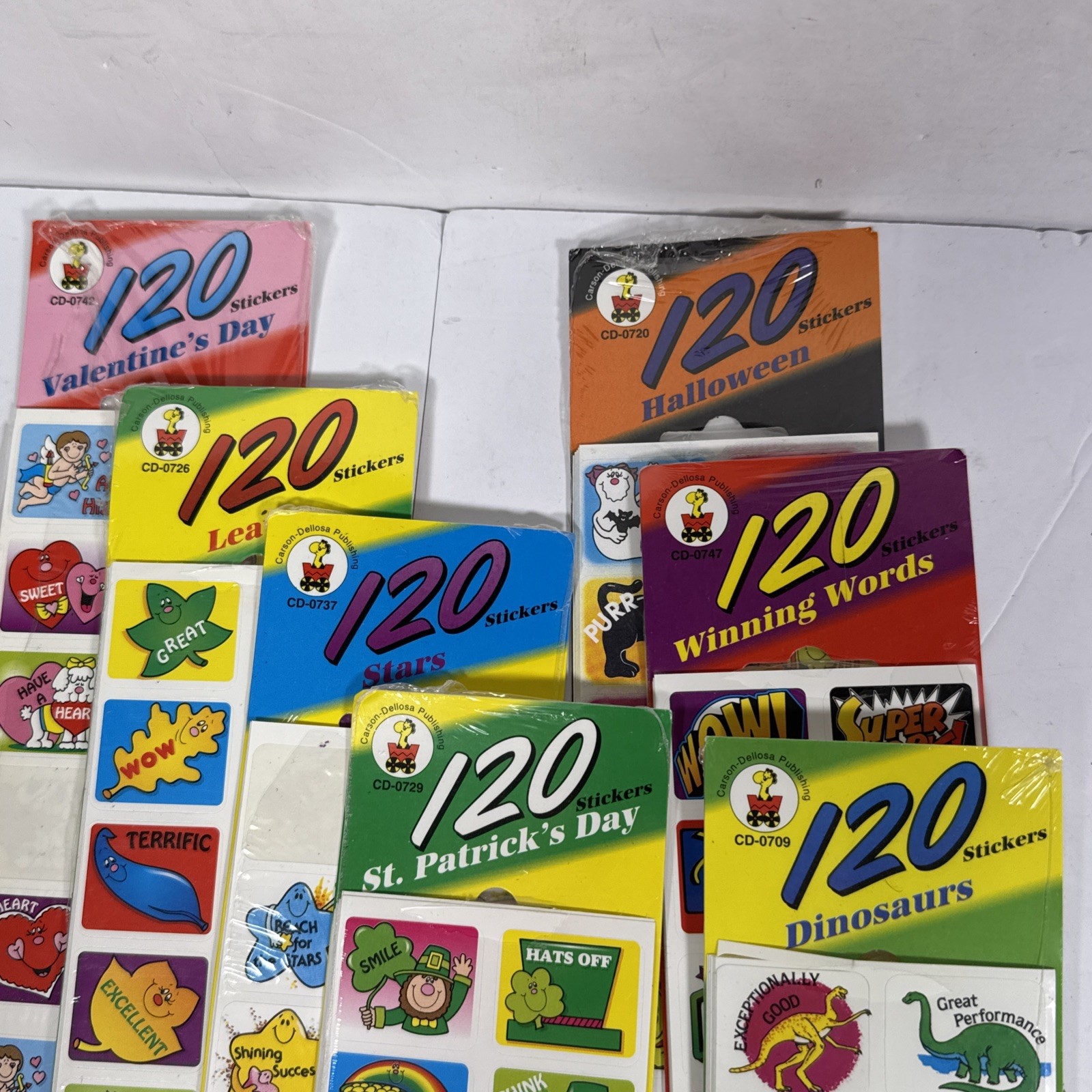Vintage Carson-Dellosa Publishing Stickers 120 Lot 7 Bundles Holiday Dino Leaves