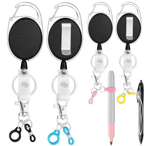 4 Pack Retractable Pencil Holder with 31.5″ Dyneema Cord,Silicone Pen Clip,
