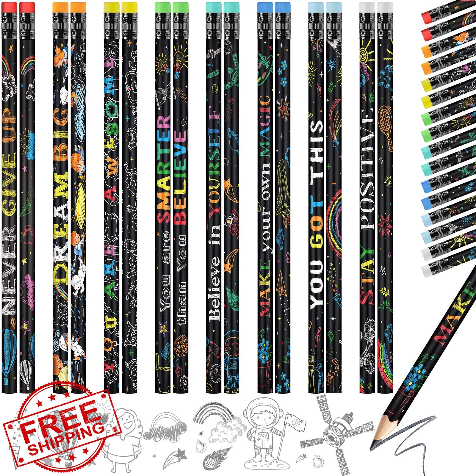 Pasimy 240 Bulk Inspirational Pencils Motivational Positive Sayings with Eraser