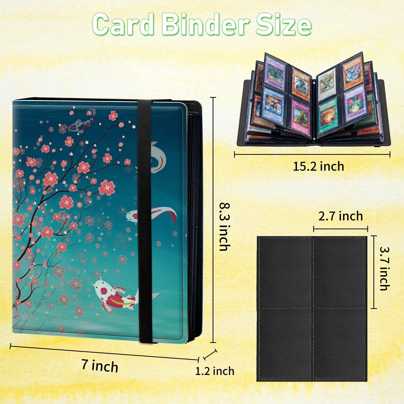 4 Pocket Card Binder with Cherry Blossom and Fish Pattern, Faux Leather, 320 …