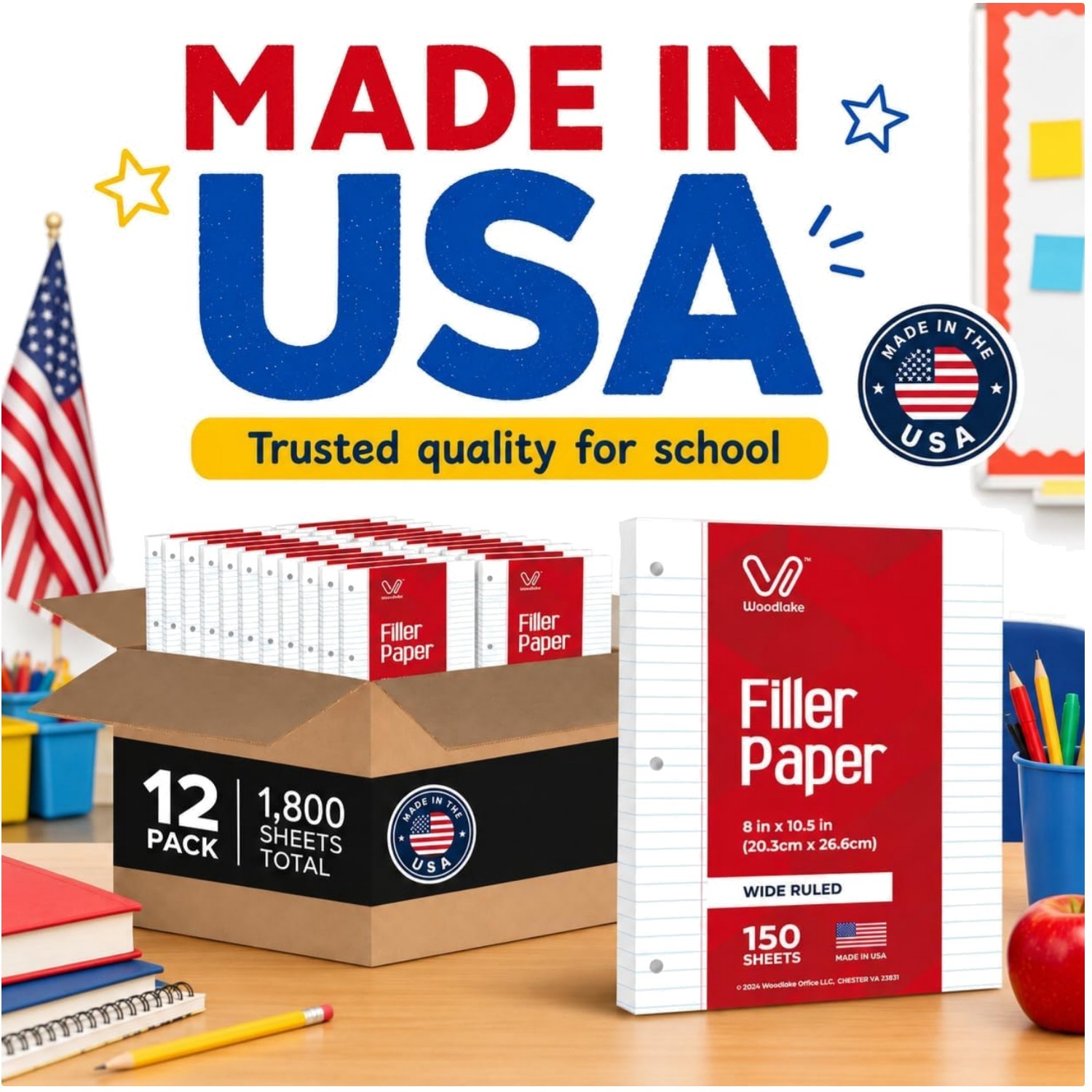 Bulk Wide Ruled Paper, 8×10.5 Inch, 60 GSM, 1800 Sheets
