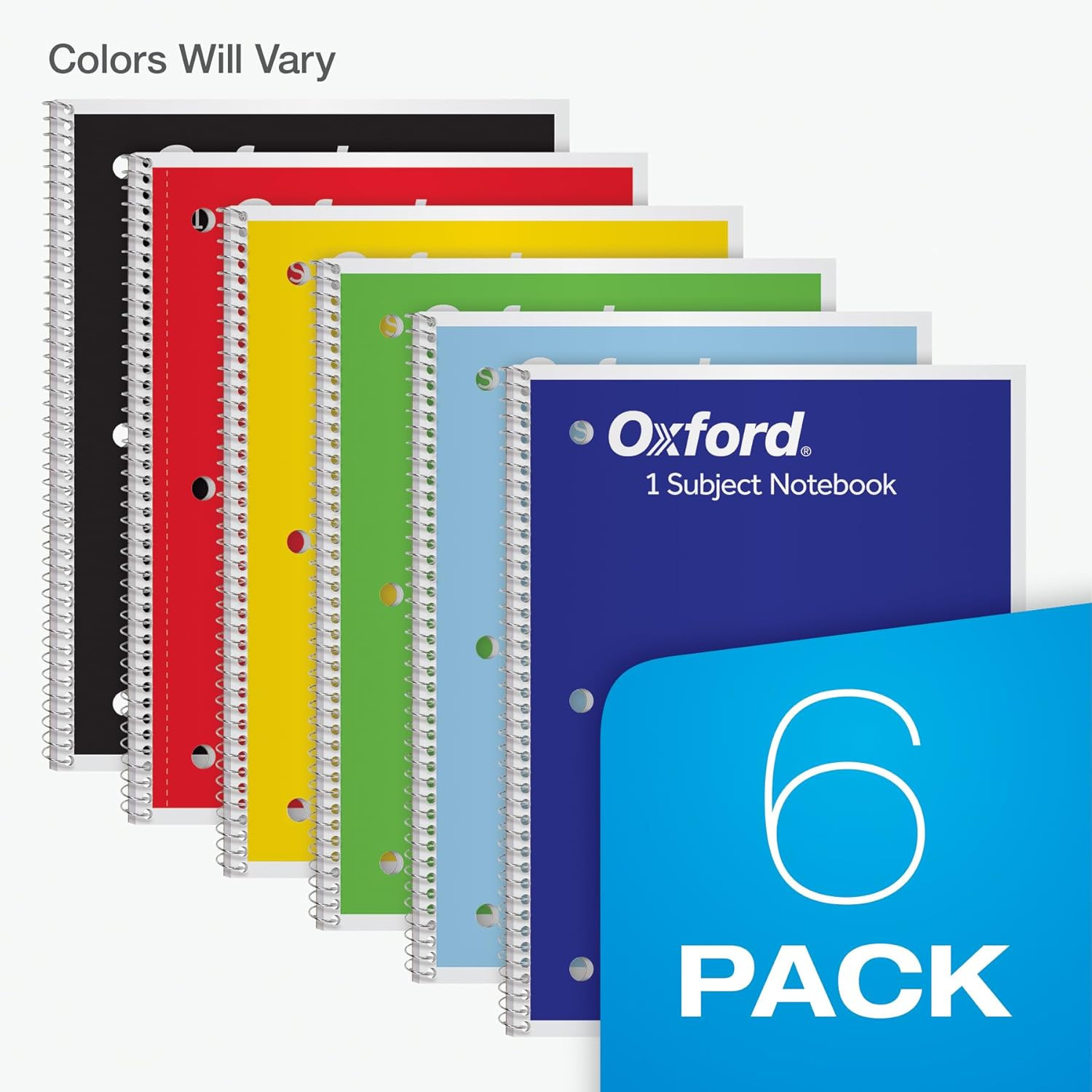Spiral Notebooks, 6 Pack, 1 Subject, Wide Ruled Notebooks for School, 8 x 10.5 I