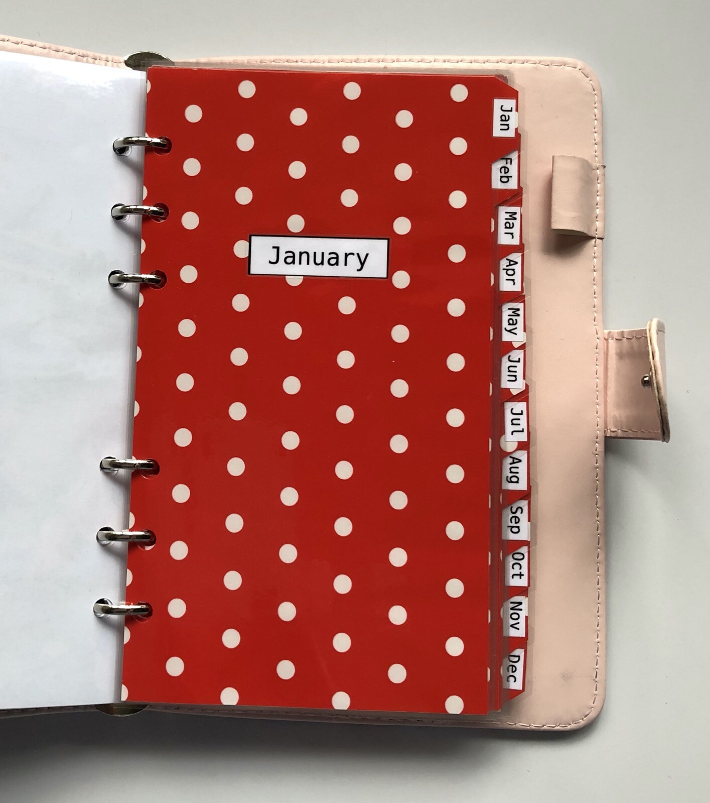 Filofax Personal Organiser Dividers – Poppy Red & White Spot Monthly Laminated