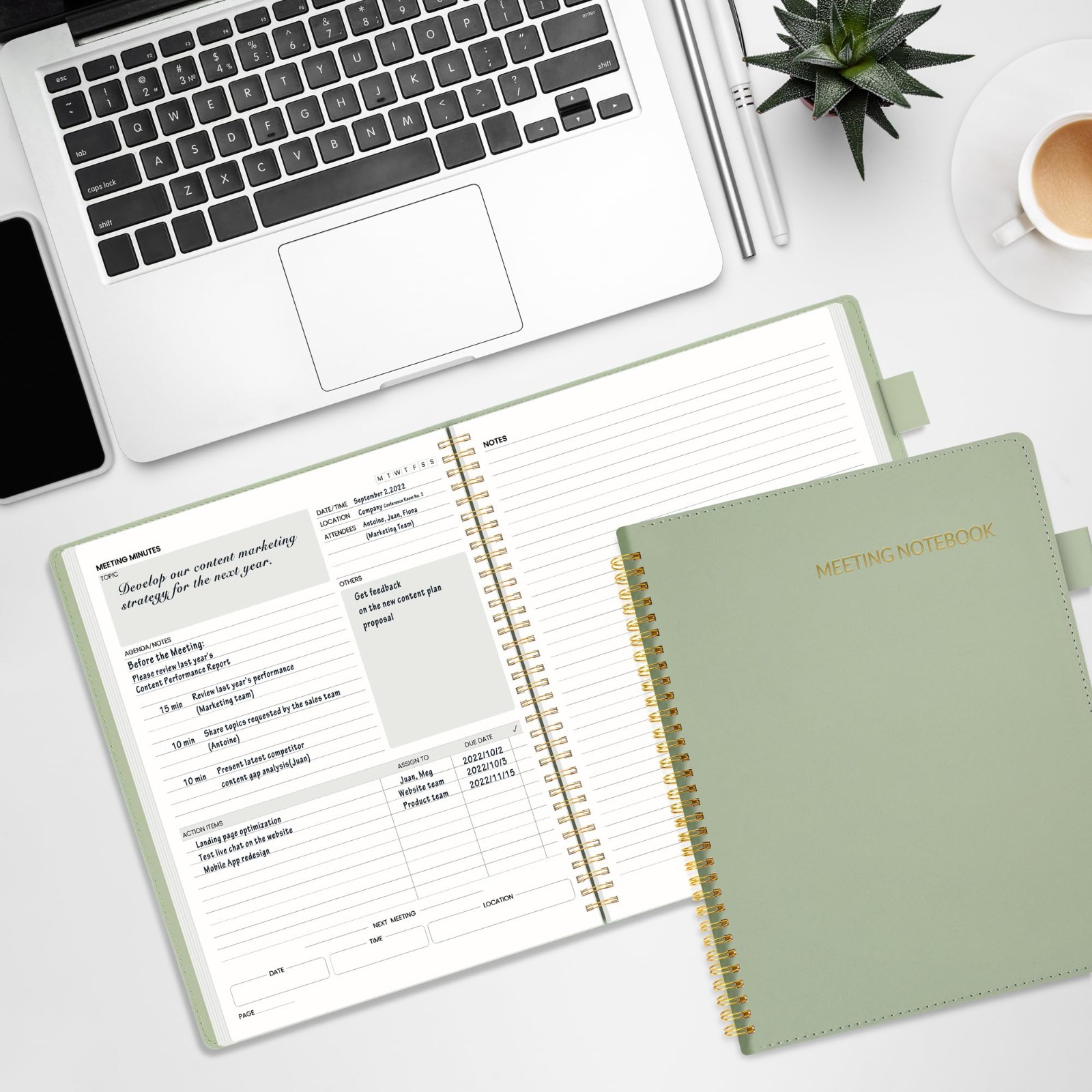 Professional A4 Meeting & Note Notebooks – 160 Pages, Spiral Planner, Vegan Leat