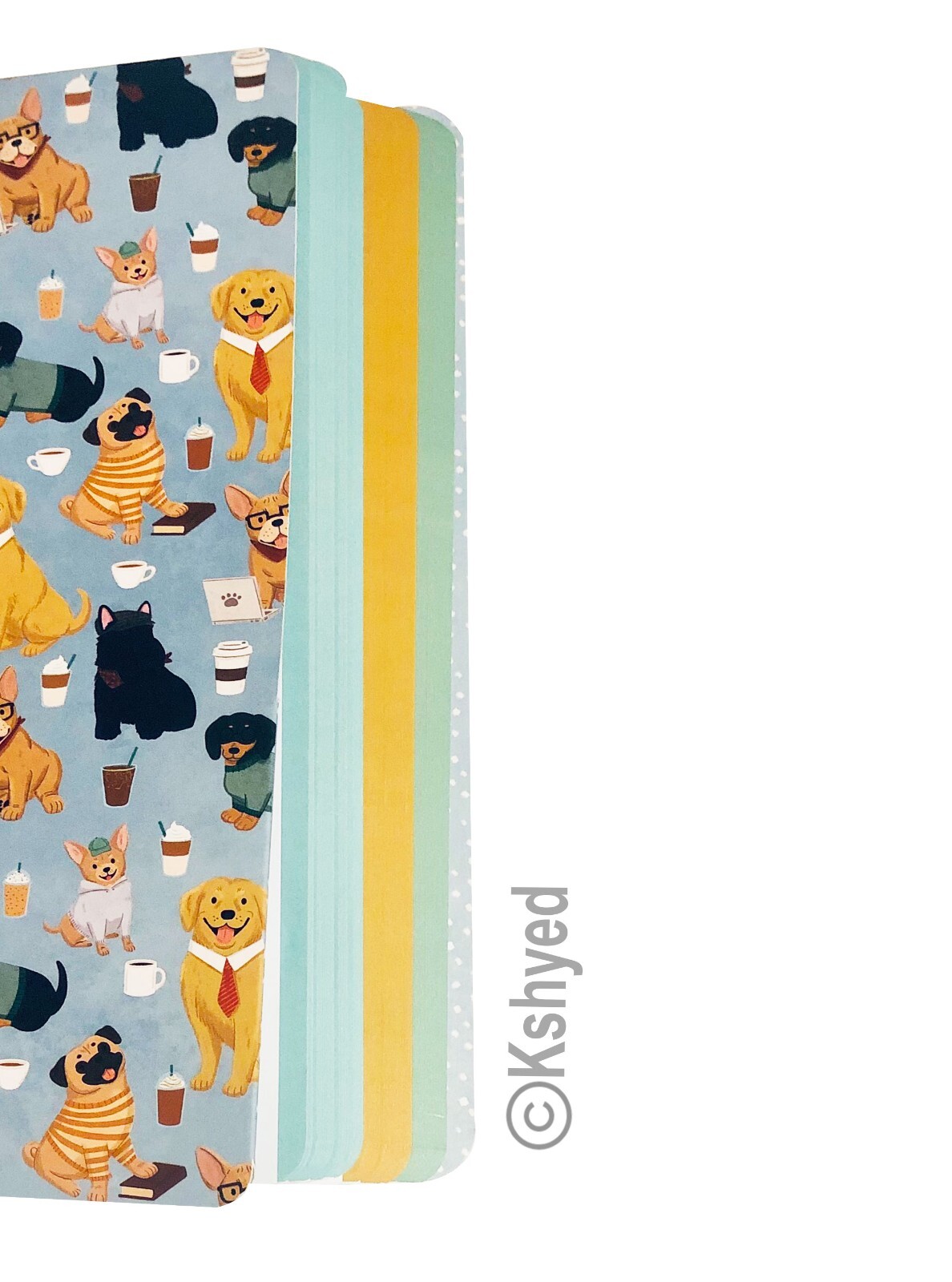 Molly & Rex Spiral Notebook, Dog & Coffee Pattern Colleg Rule w/ Folder (1 Pack)