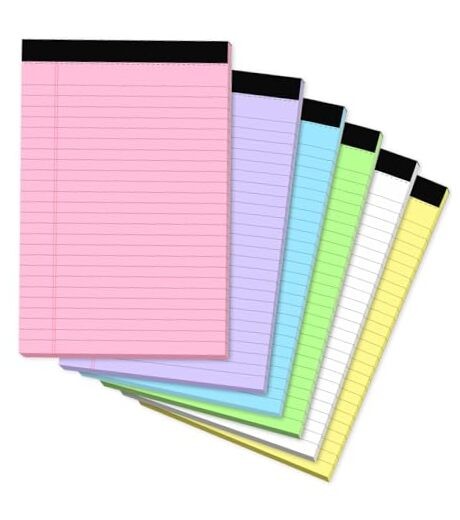 Small Legal Pads 5×8 Colored, 6 Pack Note 5 x 8 In- 30 Sheets Colored- 6 Pack