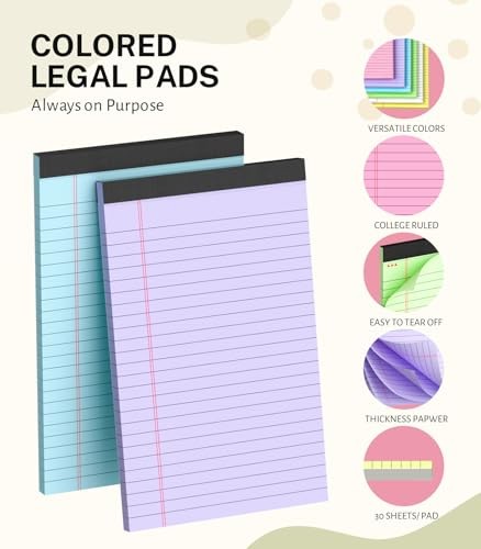 Small Legal Pads 5×8 Colored, 6 Pack Note 5 x 8 In- 30 Sheets Colored- 6 Pack