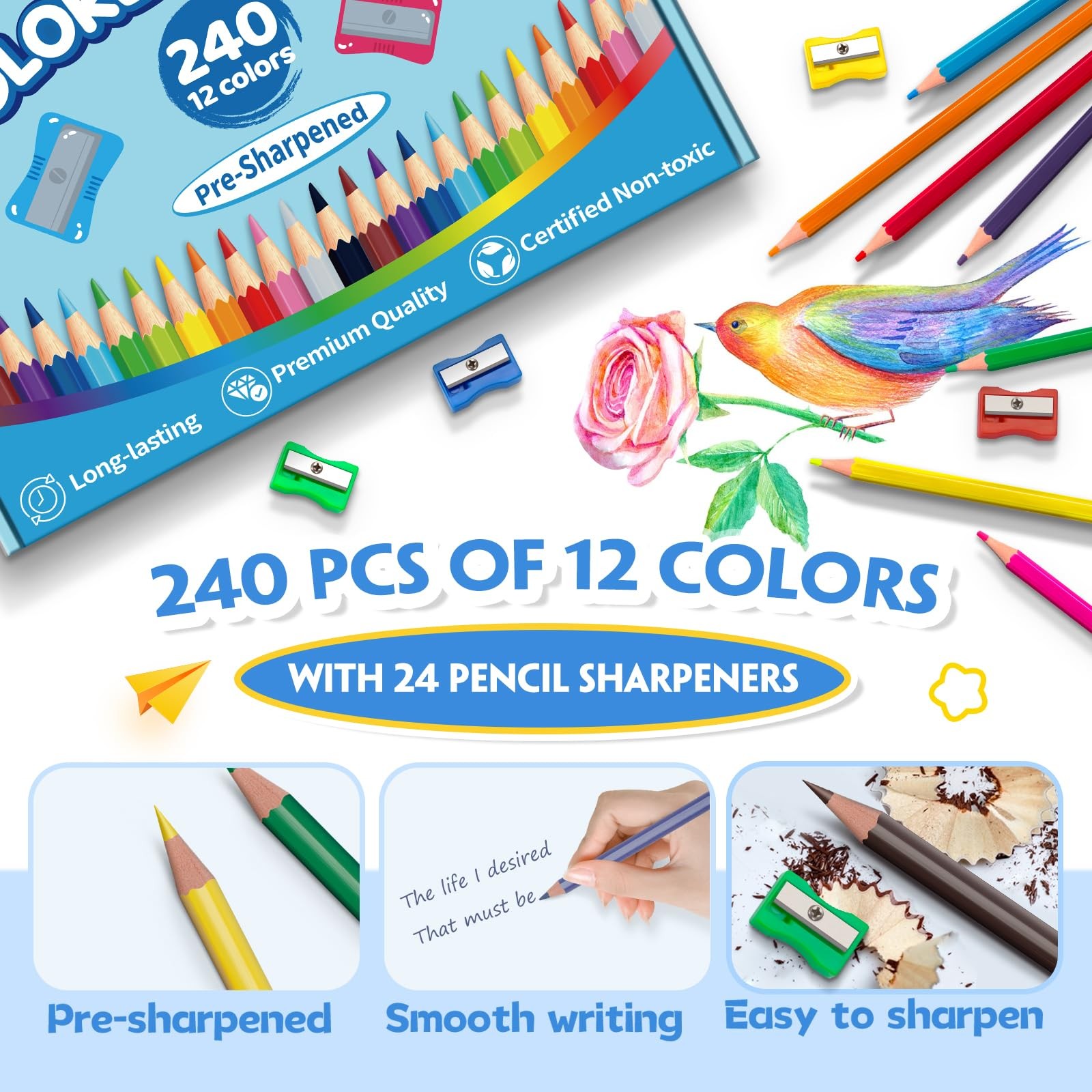 240 Count Colored Pencils Bulk for 1 (Pack of 240), Multicolor