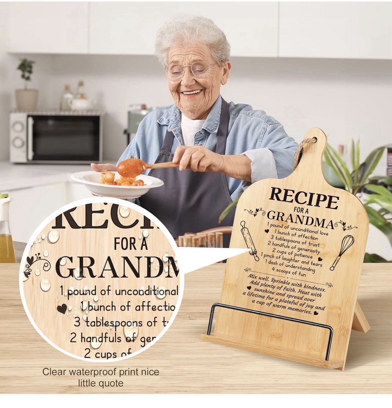 Grandma Gifts Cookbook Stand Bamboo Recipe Book Holder Kitchen Counter Non Slip