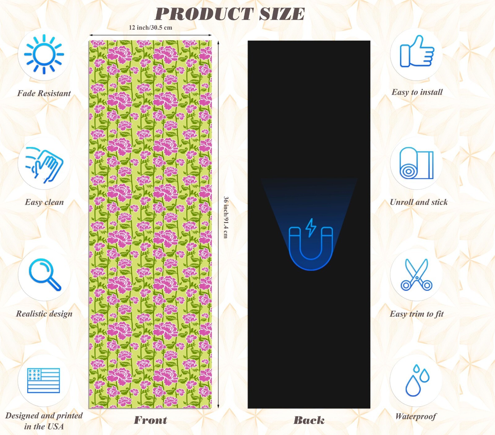 Magnetic Locker Wallpaper Made in USA – Pack of 2 Rolls – (Flowers) (vg 015)