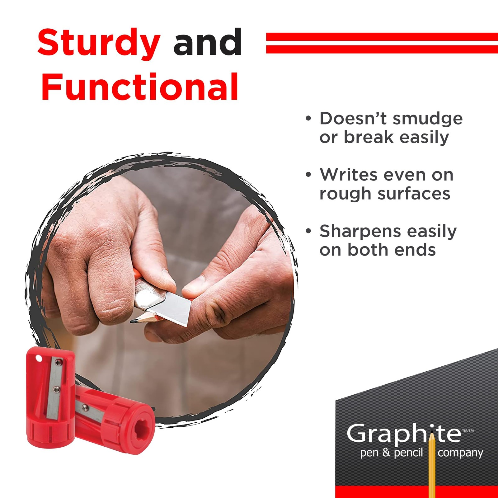 Graphite Hard Lead Carpenter – 1 Pack Of 12 Pieces Lumber Wooden Pencil