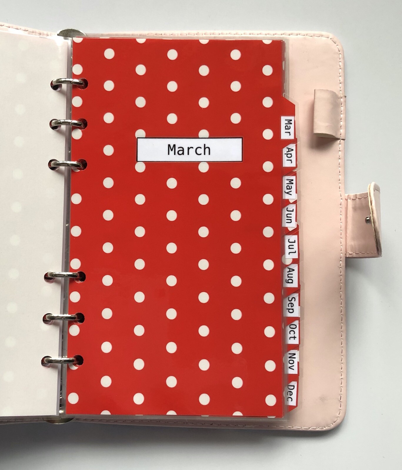 Filofax Personal Organiser Dividers – Poppy Red & White Spot Monthly Laminated