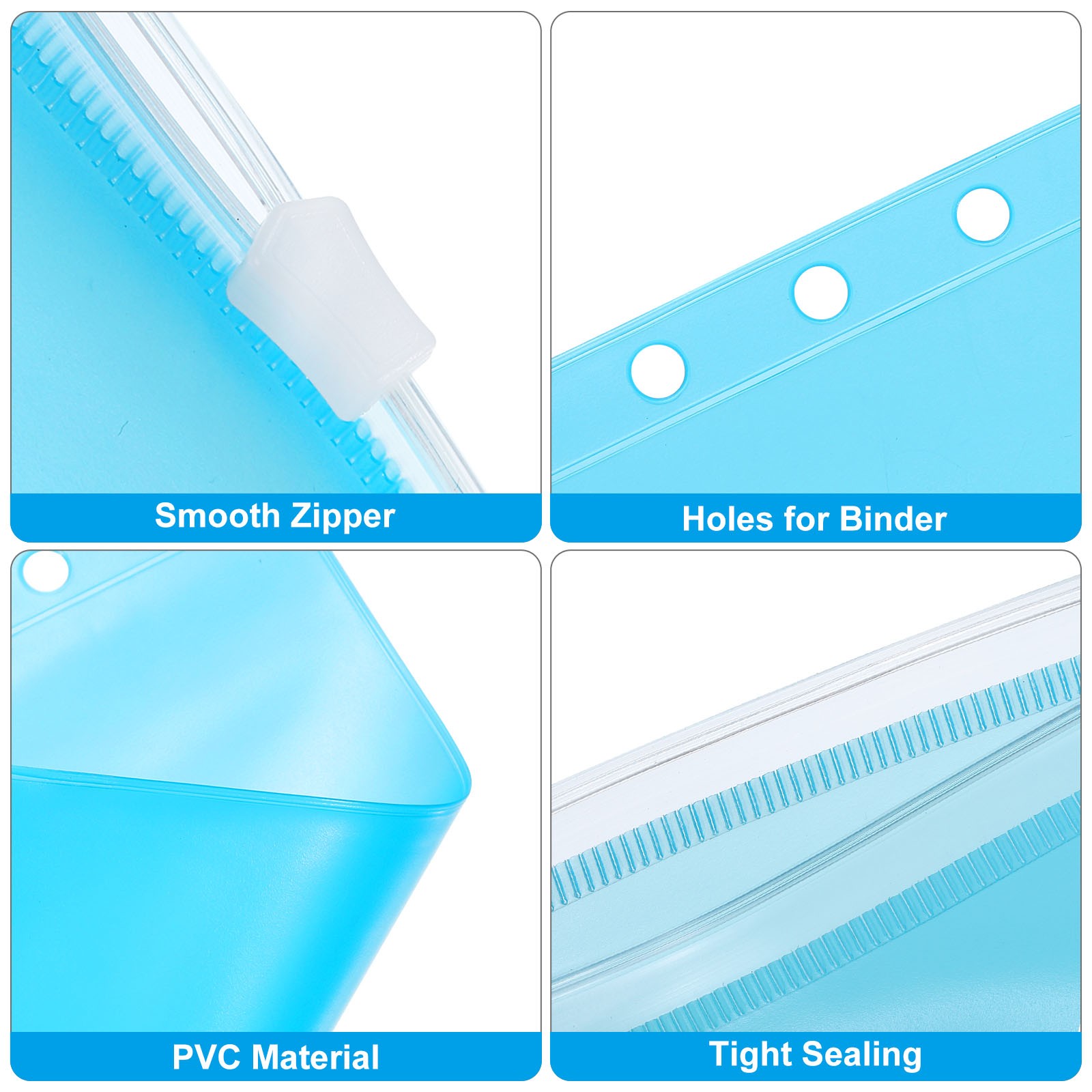 A5 Binder Pocket, 12 Pack PVC Zipper 6 Holes Binder Pouch, Blue
