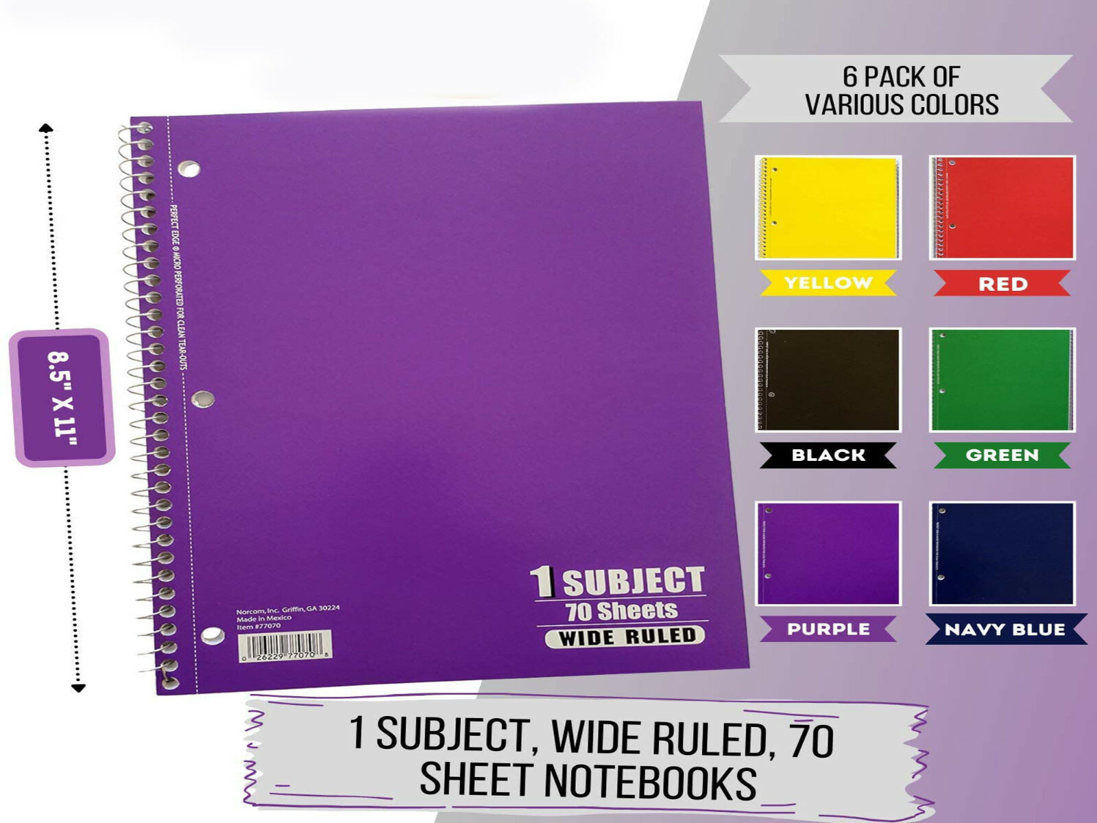 Lot of 24 College Ruled Spiral Notebooks, 70 Sheets, Mixed Colors, USA Made