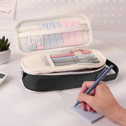Cute School Supplies 38 PCS, Pencil Case with 12 Pastel Highlighters, 5 Black