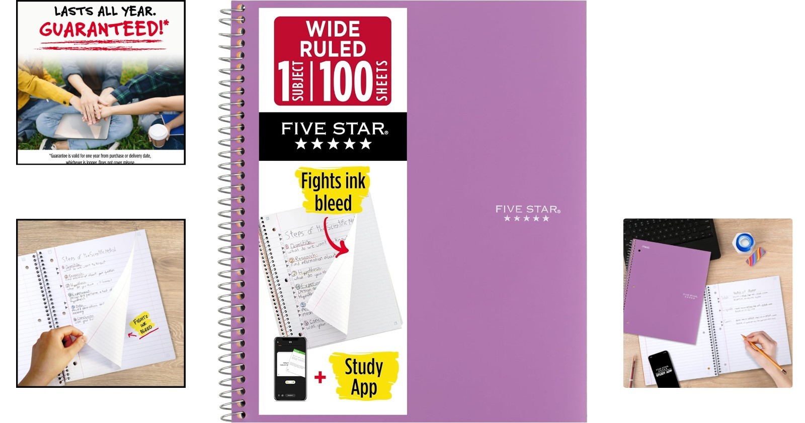 Amethyst Purple Spiral Notebook – 100 Wide Ruled Sheets, Water Resistant