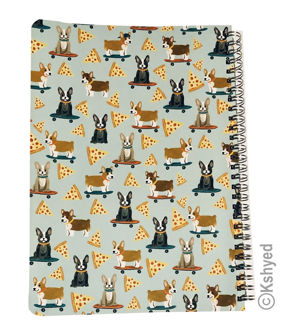 Molly & Rex Spiral Notebook, Dog & Pizza Pattern (1 Pack), Wide Ruled w/ Folder