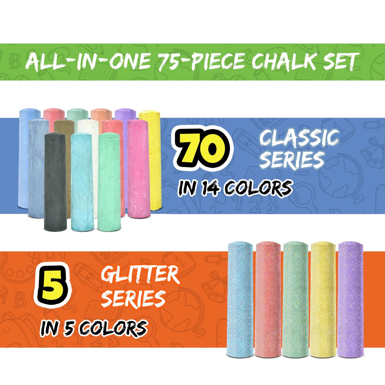 75 PCS Sidewalk Chalk for Kids – 14 Colors, 1 Count (Pack of 75), Multicolor