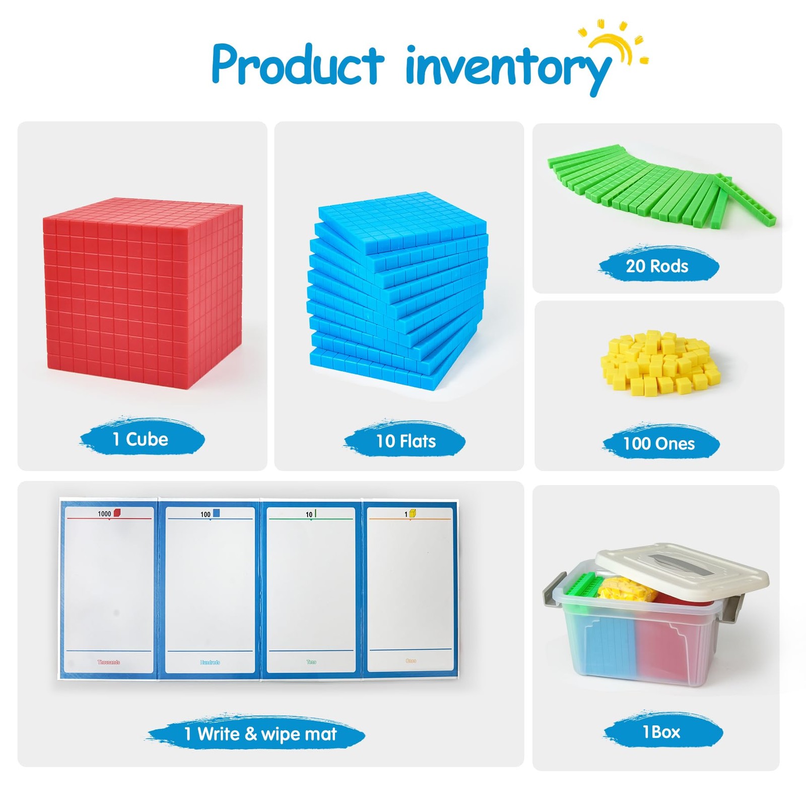 Math Manipulatives for Kids 133 PCS Base Ten Blocks with Place Value Chart