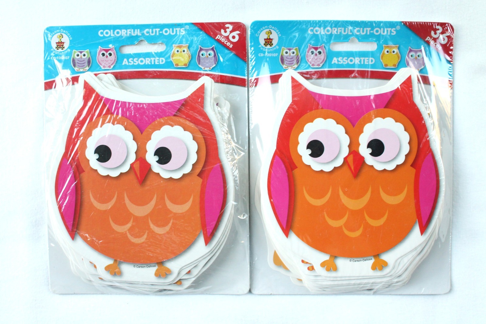 Set of 2 Carson Dellosa 36 Piece Colorful Owl Cut-Outs Bulletin Board 72 pcs