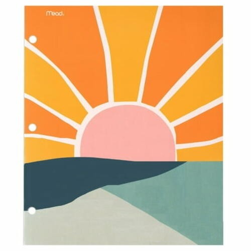 Mead Paper Portfolio File Folder 2 Pocket Modern Landscape Sun 12x 9.375 x 0.125
