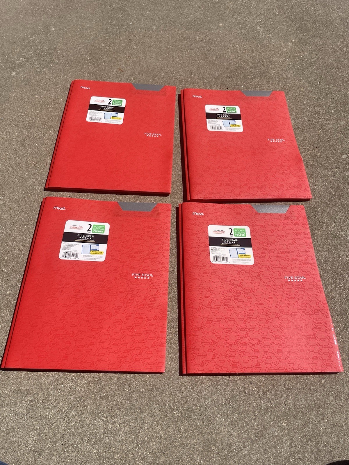 Mead Five Star 2-Pocket Folder with Prong Fasteners, Lot of 4-Red