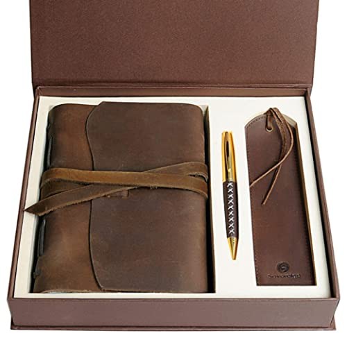 Leather Journal Gift Set with Antique Leather 7″ x 5″ Gift Set Antique Brown