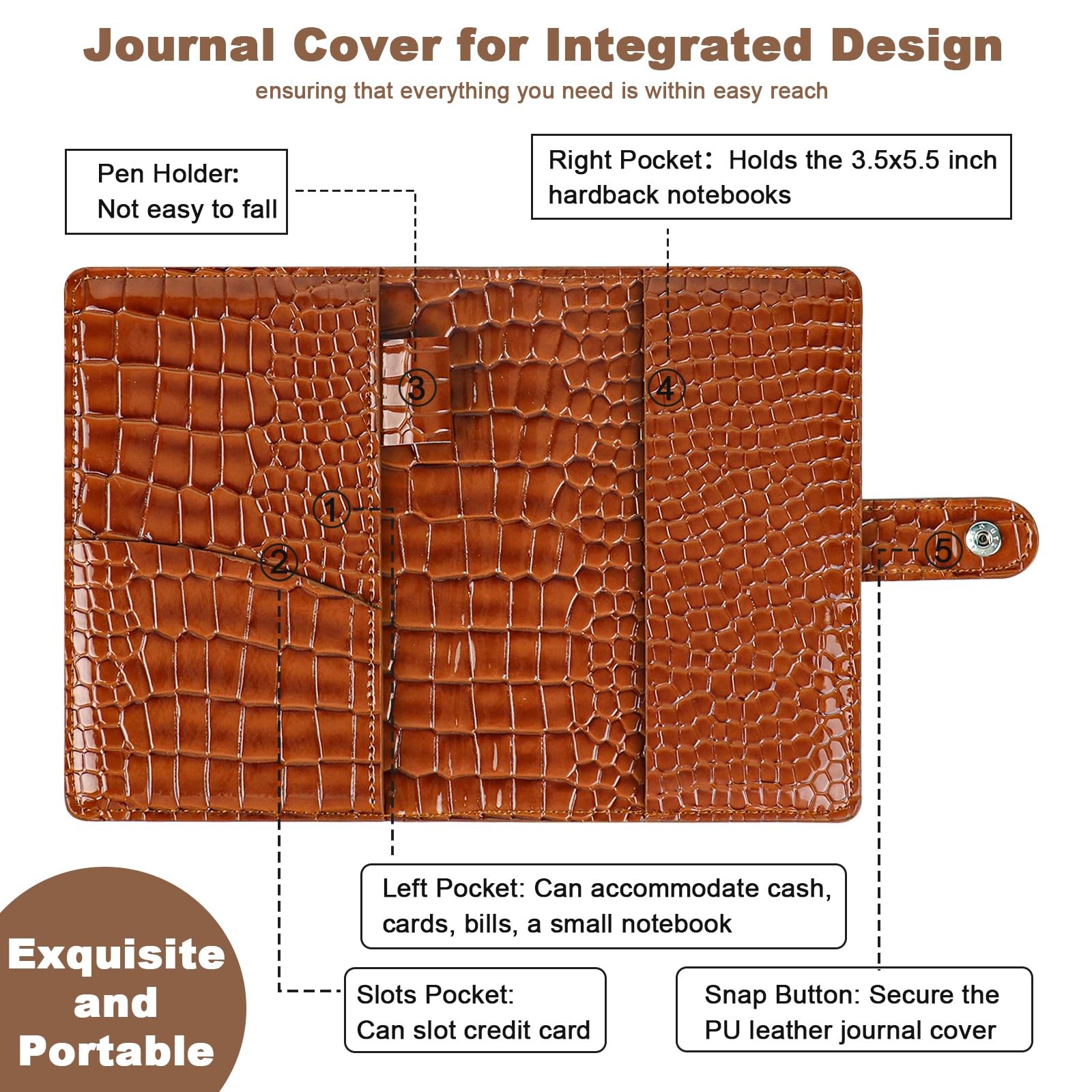 Brown Faux Leather Journal Cover Compatible Field Notes with 2 Pcs Mini