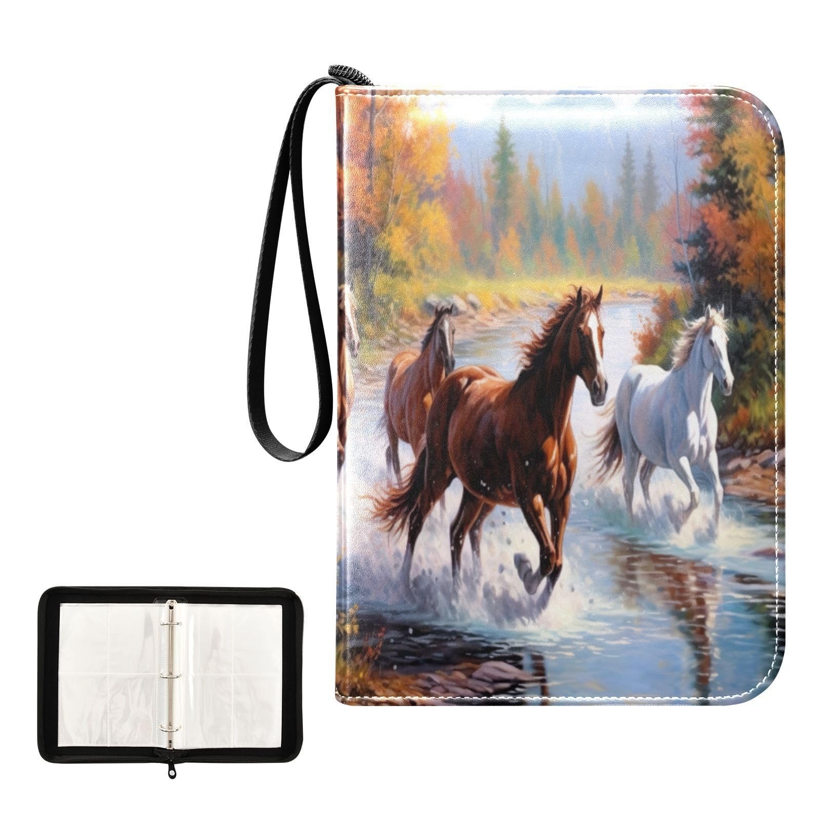 Horses Running Stream Card Binder 4 Pocket Trading Card Album Fits 400 Sports…