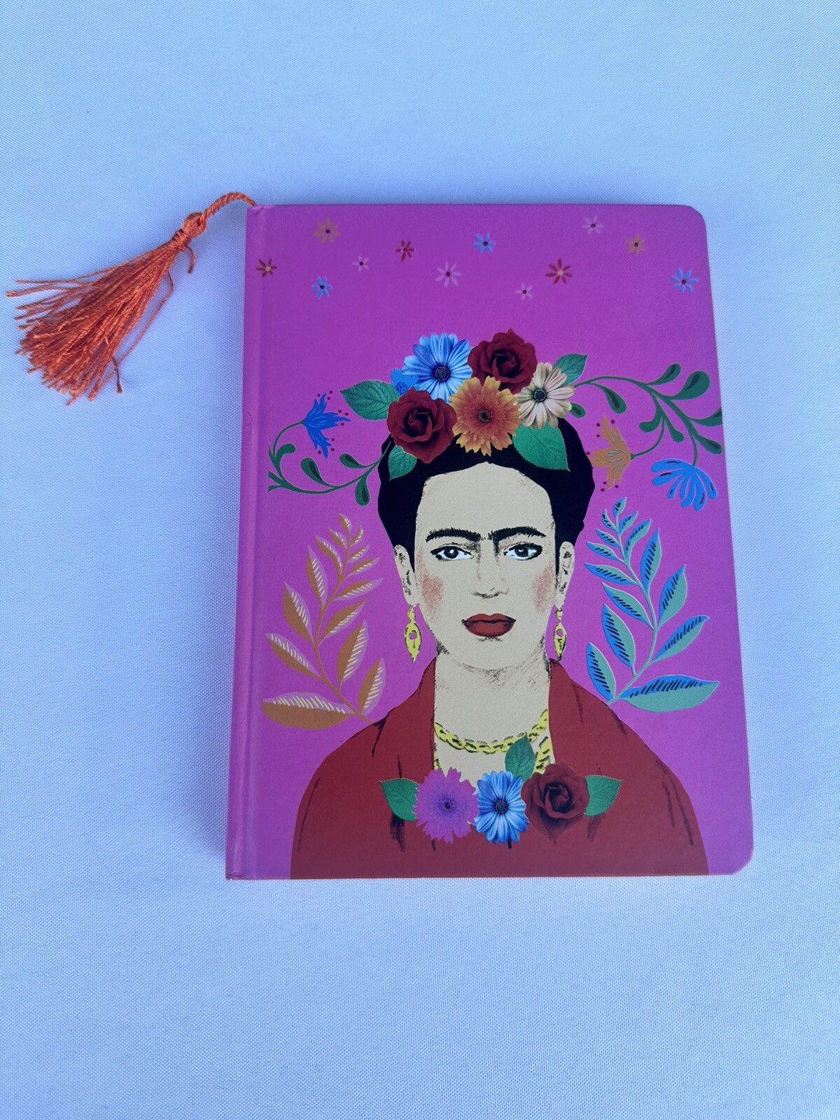 Frida Kahlo Hardcover Journal with Tassel Bookmark – Pink Floral Design