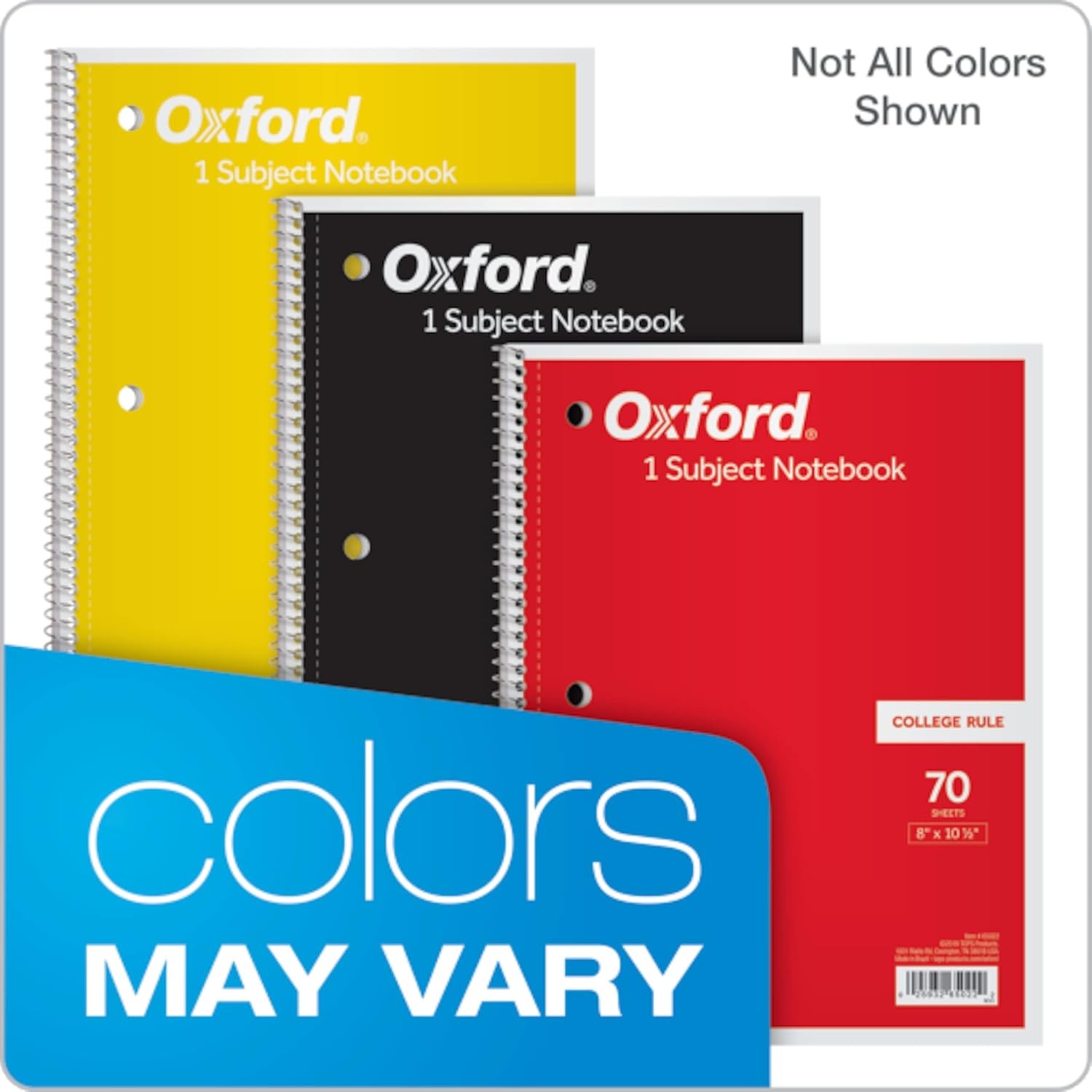 Spiral Notebook 6 Pack, 1 Subject, College Ruled Paper, 8 X 10-1/2 Inch, Color A