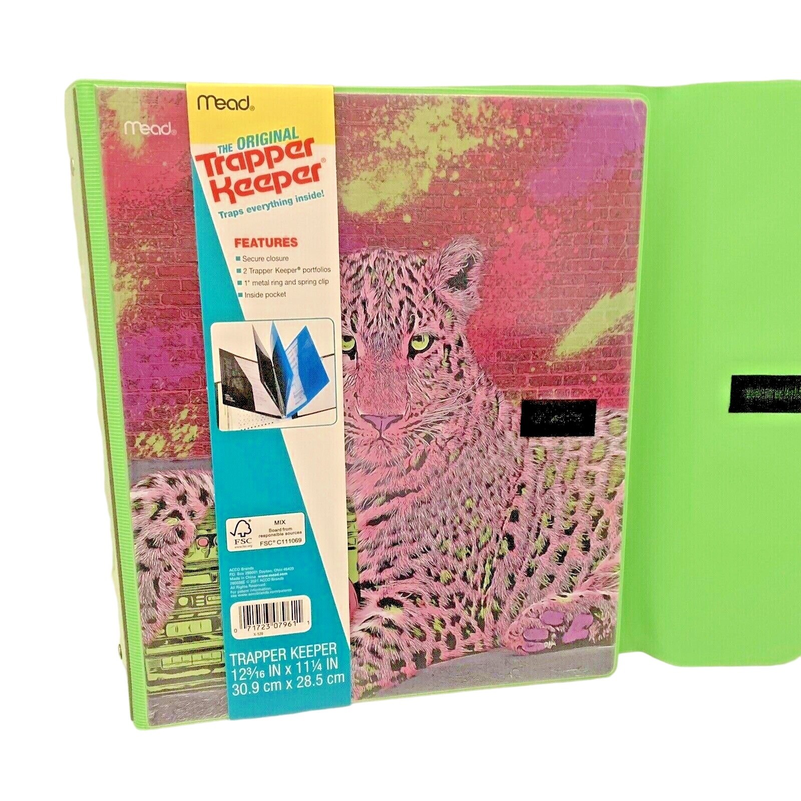 Trapper Keeper Binder Retro Portfolio Folder 2021 Mead Leopard Purple Green NEW