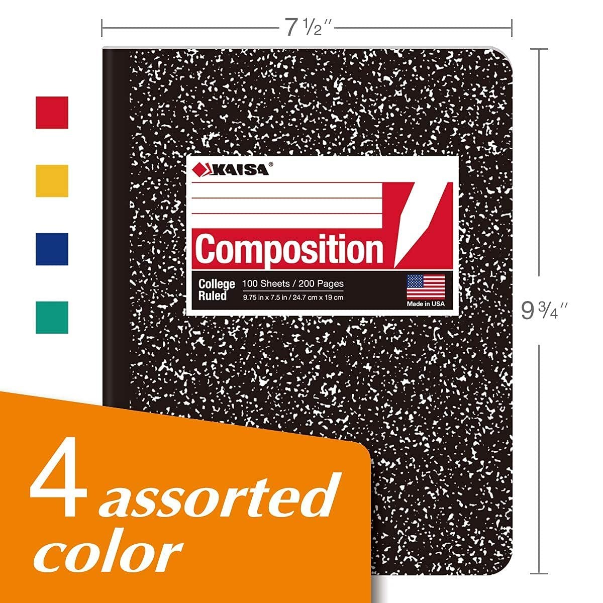 College Ruled Composition Notebook Set 4 Pads 100 Sheets 9.75×7.5 USA Made
