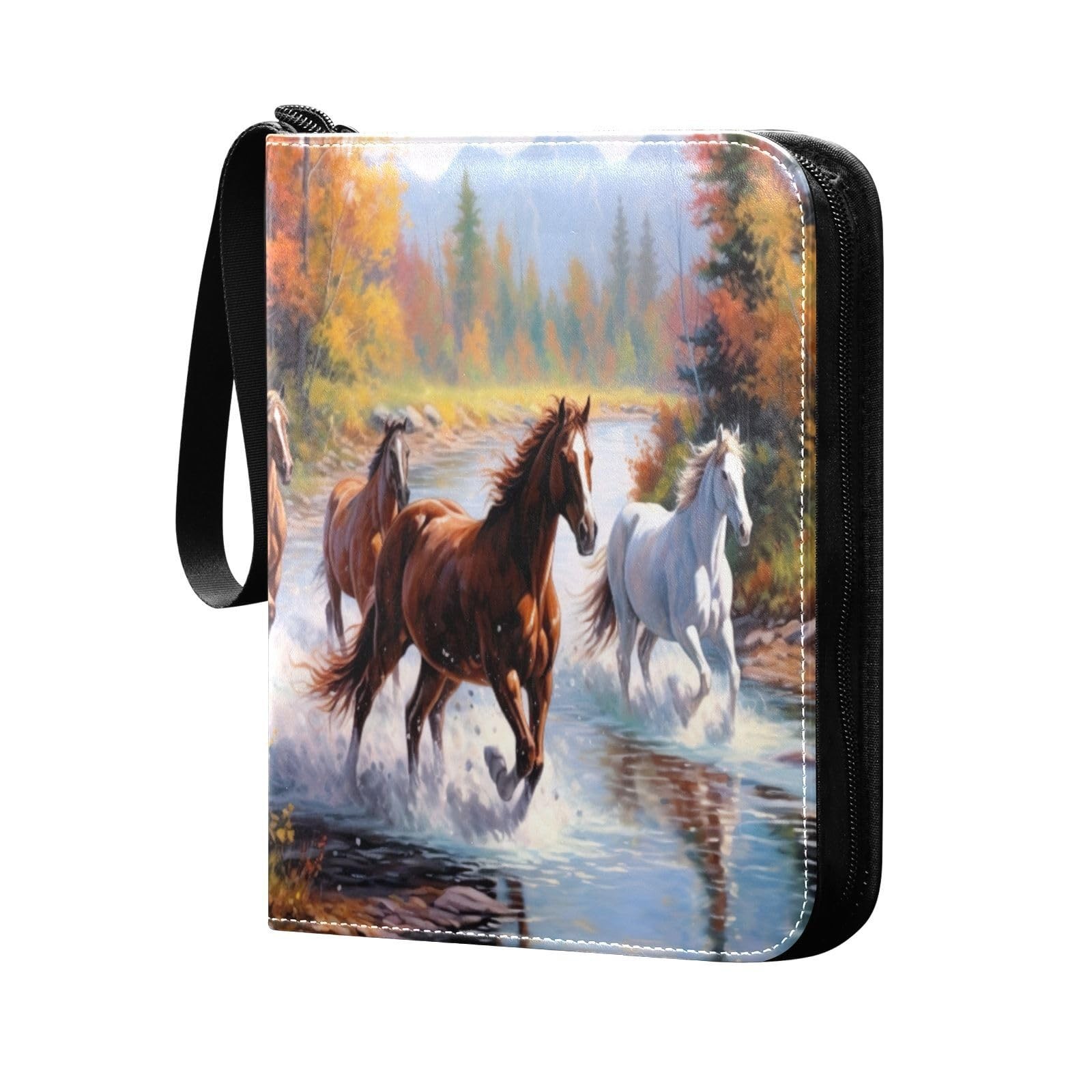 Horses Running Stream Card Binder 4 Pocket Trading Card Album Fits 400 Sports…