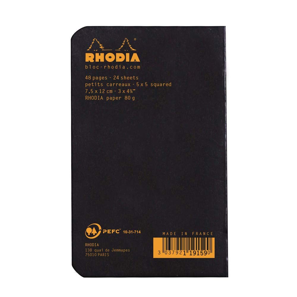 Rhodia Slim Staplebound Notebook – Graph 24 sheets – 3 x 4 3/4 – Black cover