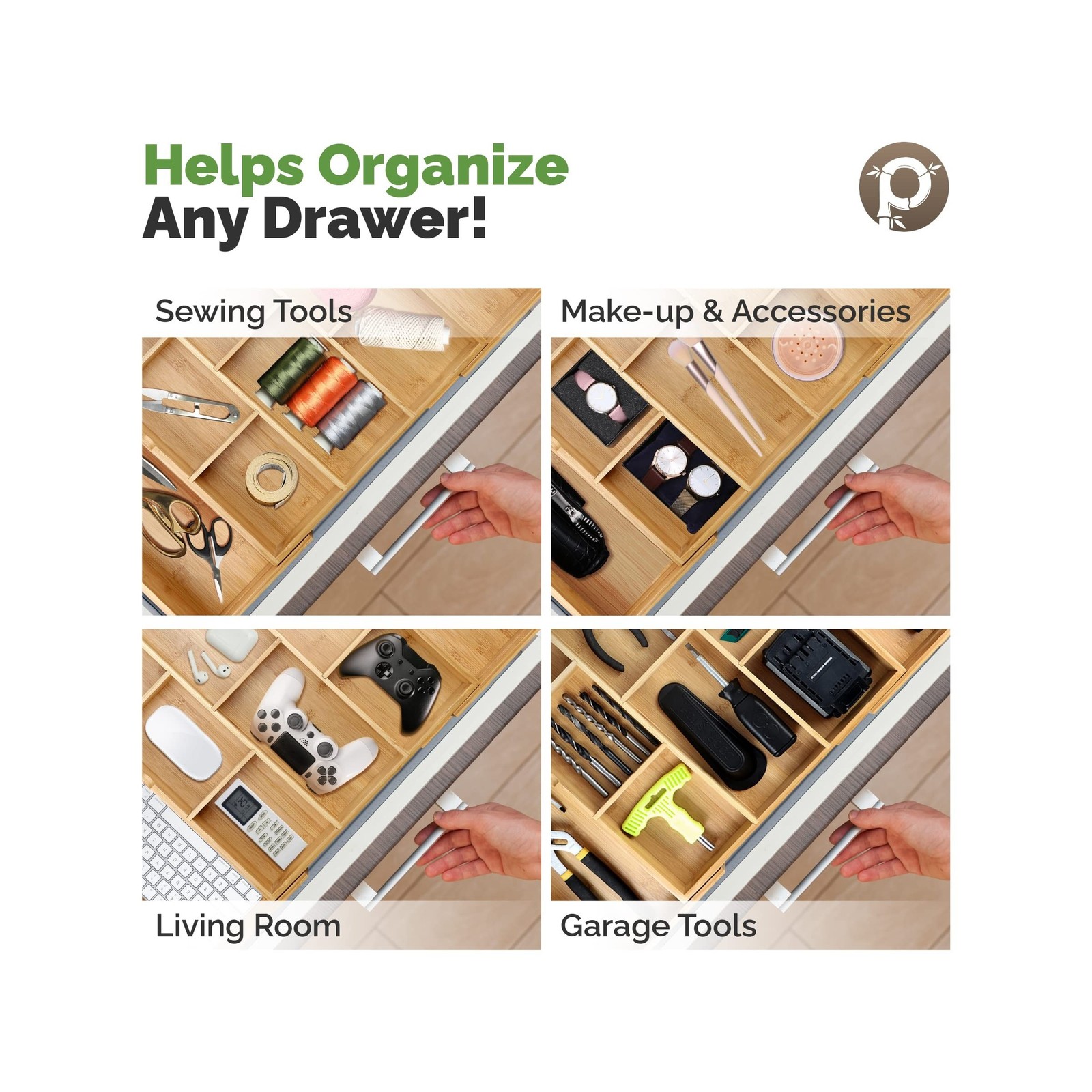 Pristine Bamboo Expandable Drawer Organizers for Kitchen – Extr… USA FAST SHIP