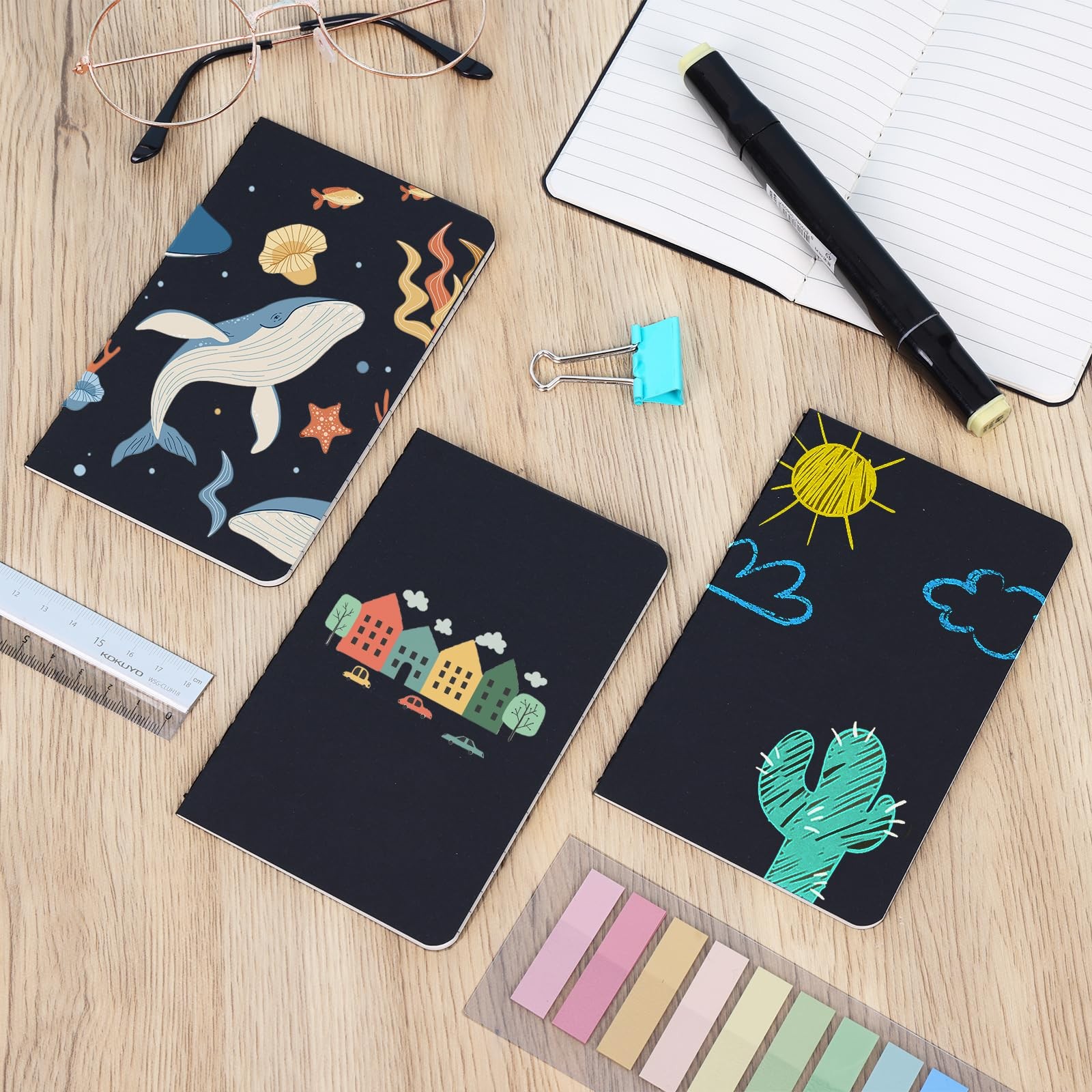 12pcs Pocket Notebook 3.5 x 5.5in, Lined Small Notebooks, Black Softcover Mem…