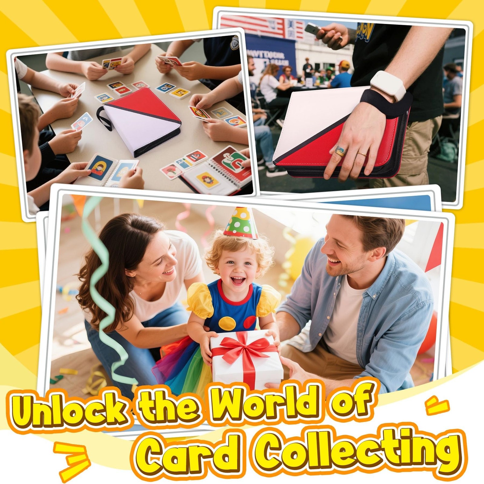 Card Binder – 4 Pocket Zipper Collection Album, Premium PU Holder, Double-