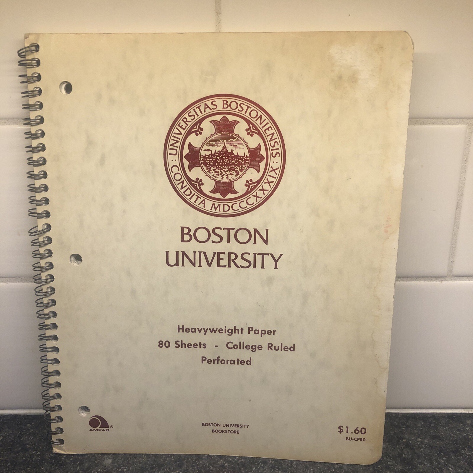 Vintage Boston University Spiral Notebook Heavyweight Paper Authentic Retro 11×8
