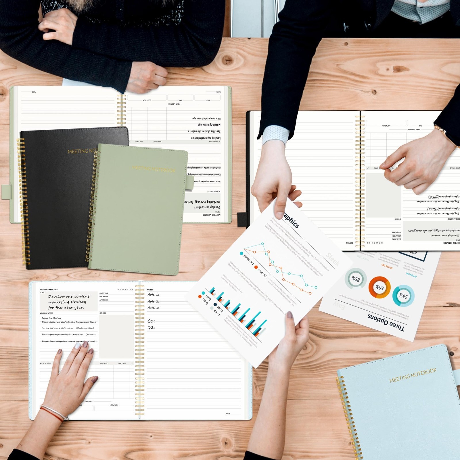 Professional A4 Meeting & Note Notebooks – 160 Pages, Spiral Planner, Vegan Leat