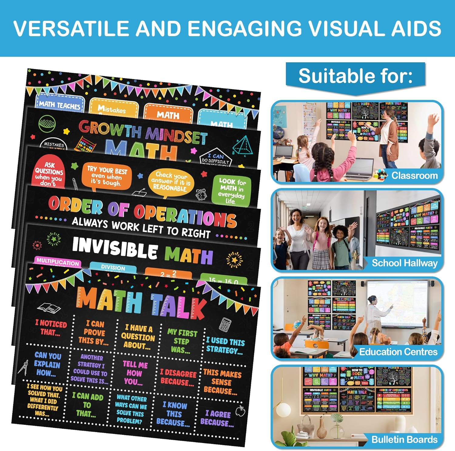 6 Pcs Math Posters (11″X16″) – Math Classroom Supplies for Teachers, Decorations