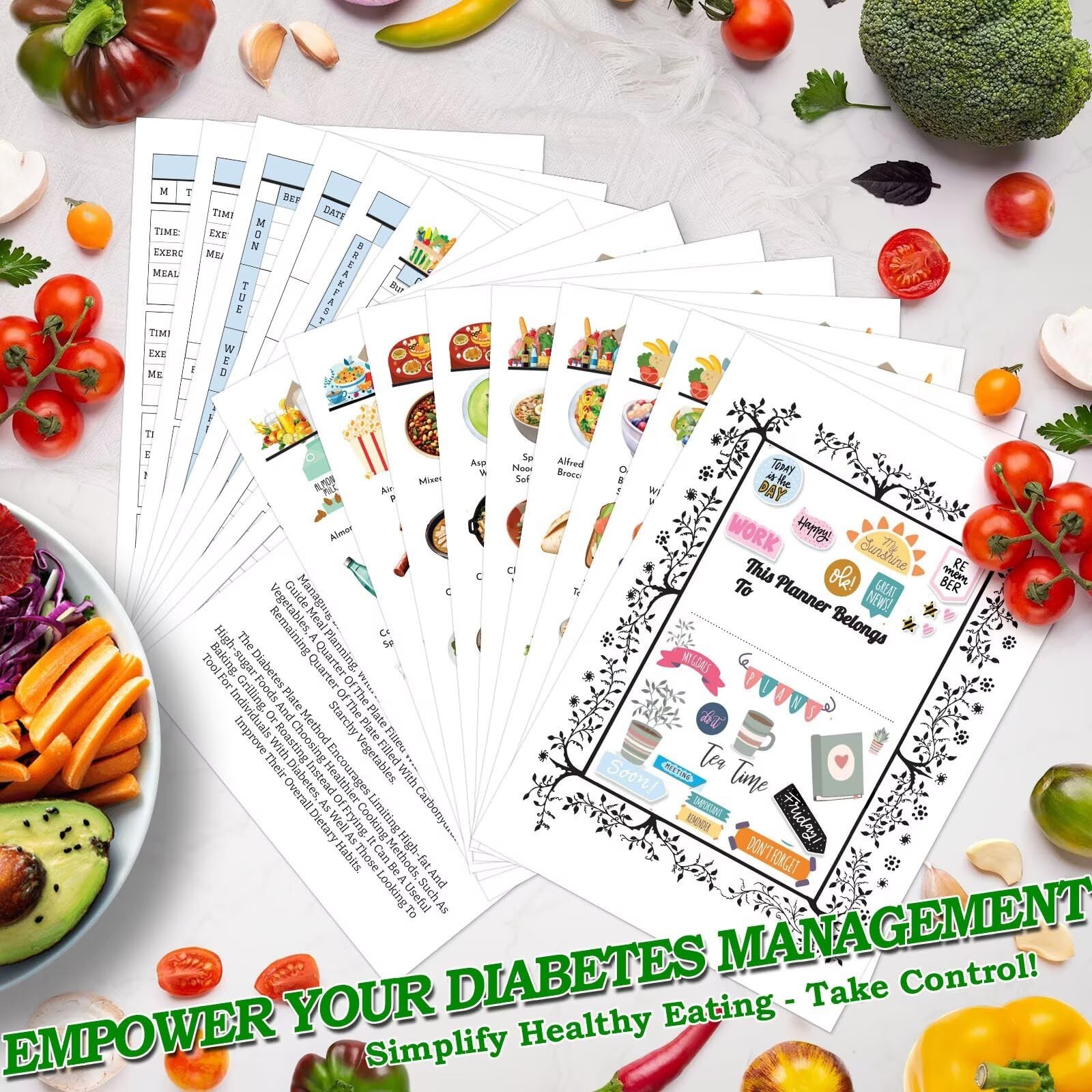 18 PCS Diabetic Food List and Meal Planner – Laminated One size, Multi