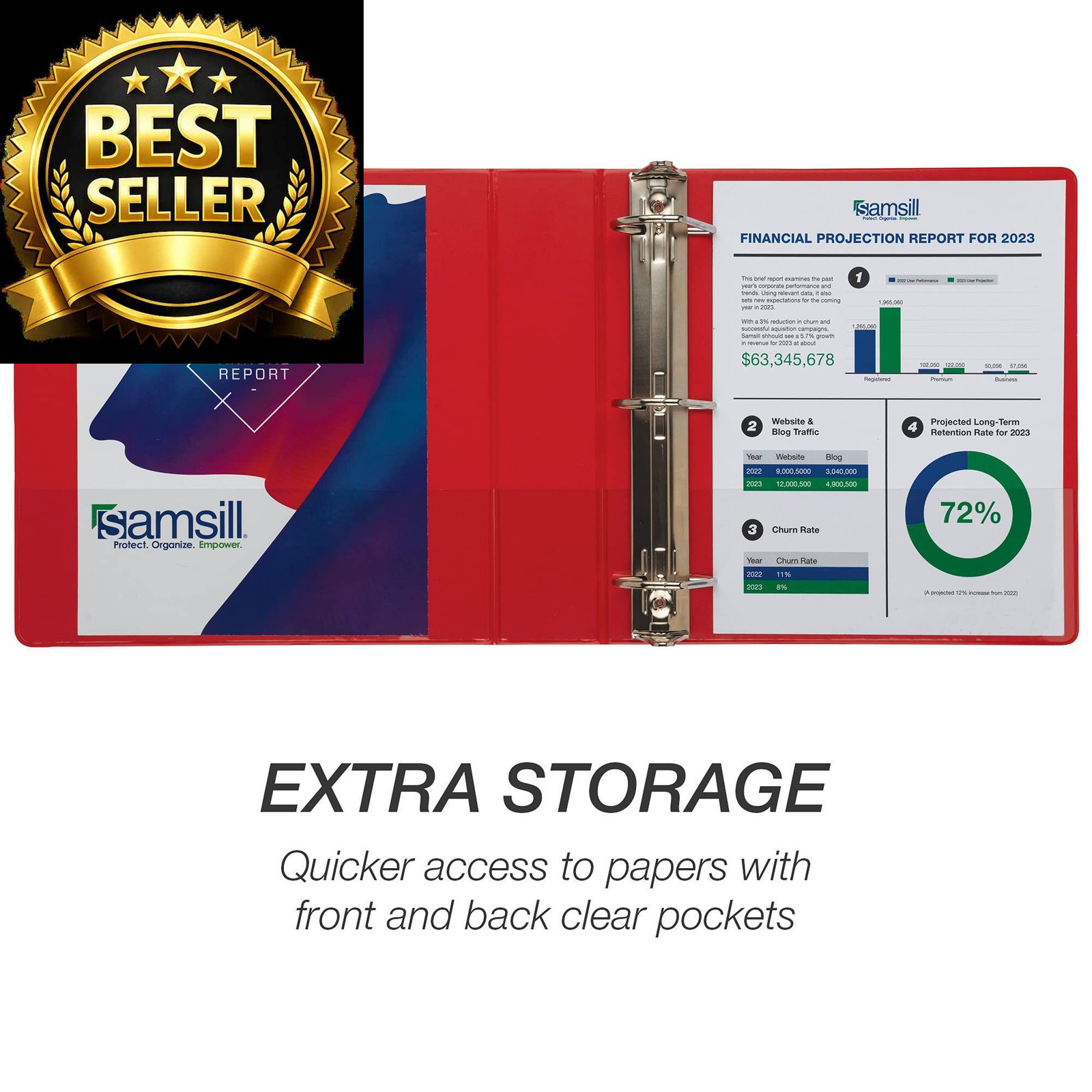 Samsill Durable 2 inch 3 Ring Binder, D 100% 1 Pack, Red